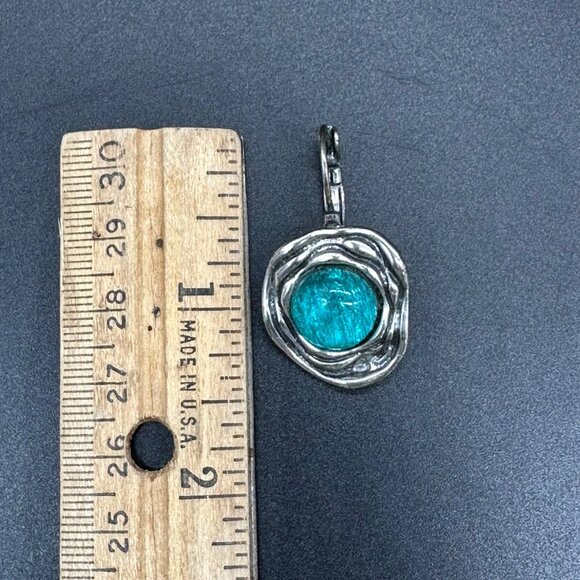 Abstract Silver Tone Dangle Earrings Aqua Center Unique Ripple Womens Jewelry - Picture 7 of 7